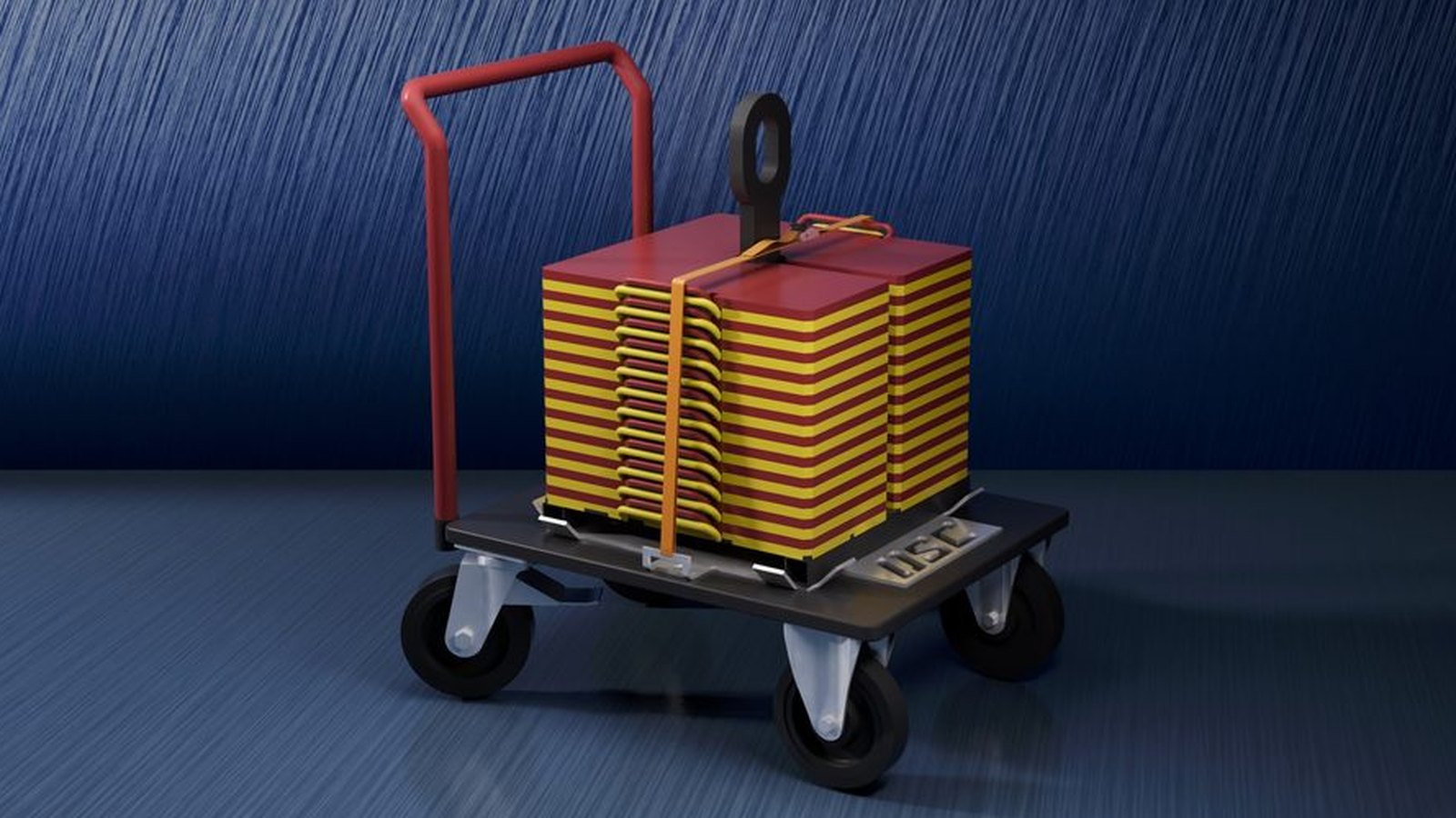 OSC Compact adjustment weights on their transport trolley
